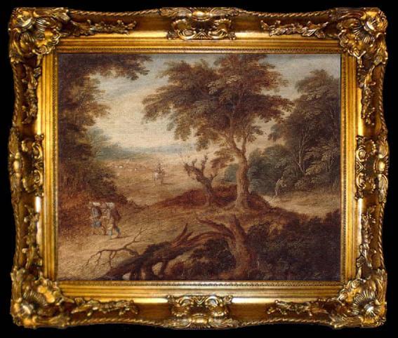framed  unknow artist A wooded landscape with travellers and a horseman on a track, ta009-2